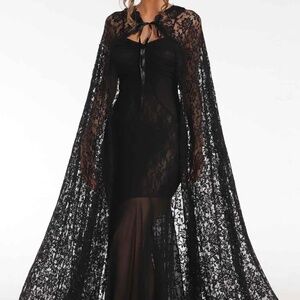 Black lace cloak cape hides new wedding Halloween dress up costume